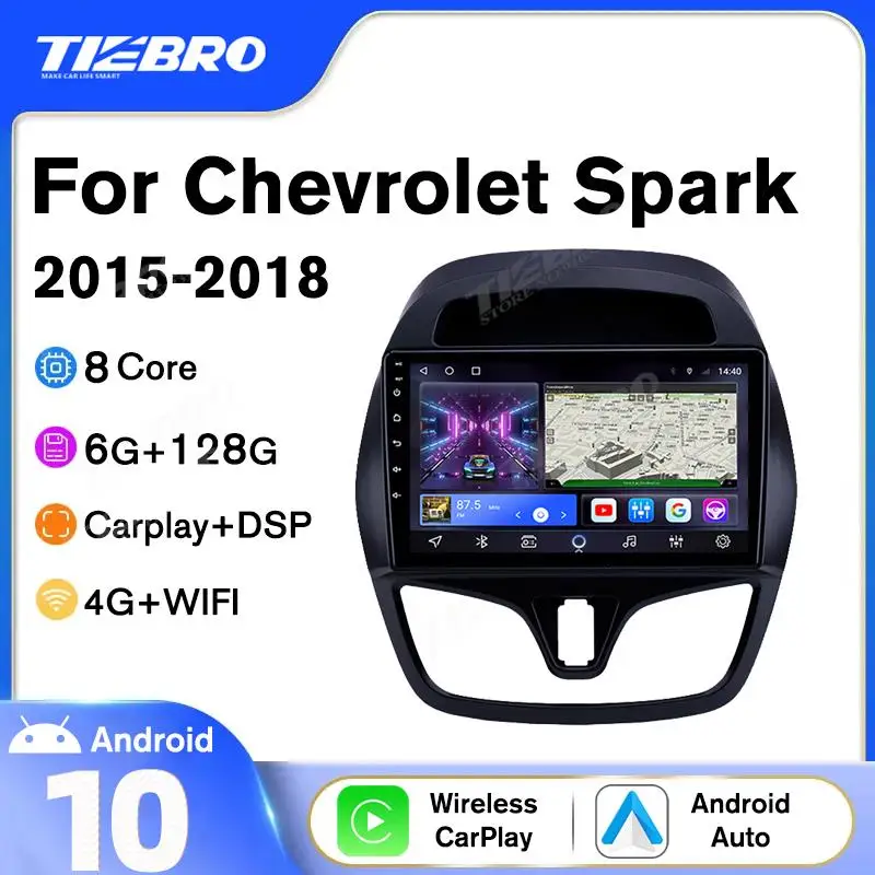 TIEBRO Android 10.0 For CHEVROLET Spark Beat 2015 2016 2017 2018 2 Din Car Radio Player Multimedia Stereo Navigation GPS Carplay