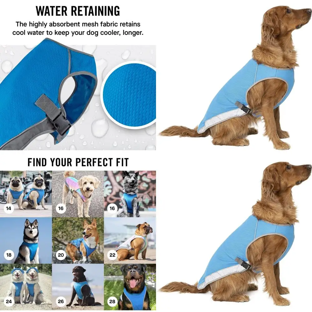 

Охлаждающий жилет для собак из дышащей сетки и светоотражающей ткани, регулируемый, размер 32, цвета морской волны