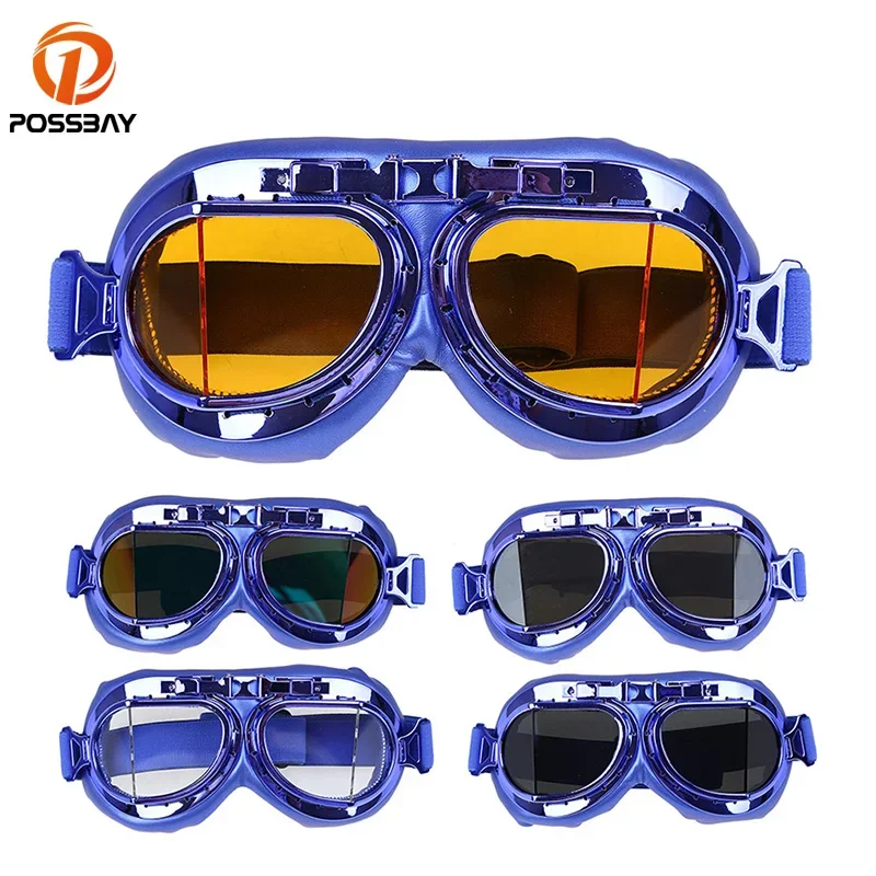 

Universal Motorcycle Goggles Fashion Blue Frame Men/Women Sunglasses Windproof Racing Gliding Skiing Protective Helmet Glasses