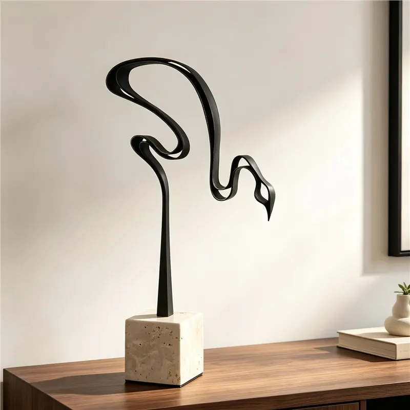Modern Abstract Metal Swan Sculpture Red Crowned Crane Statue Home Decor Living Room TV Cabinet Ornament Artistic Animal