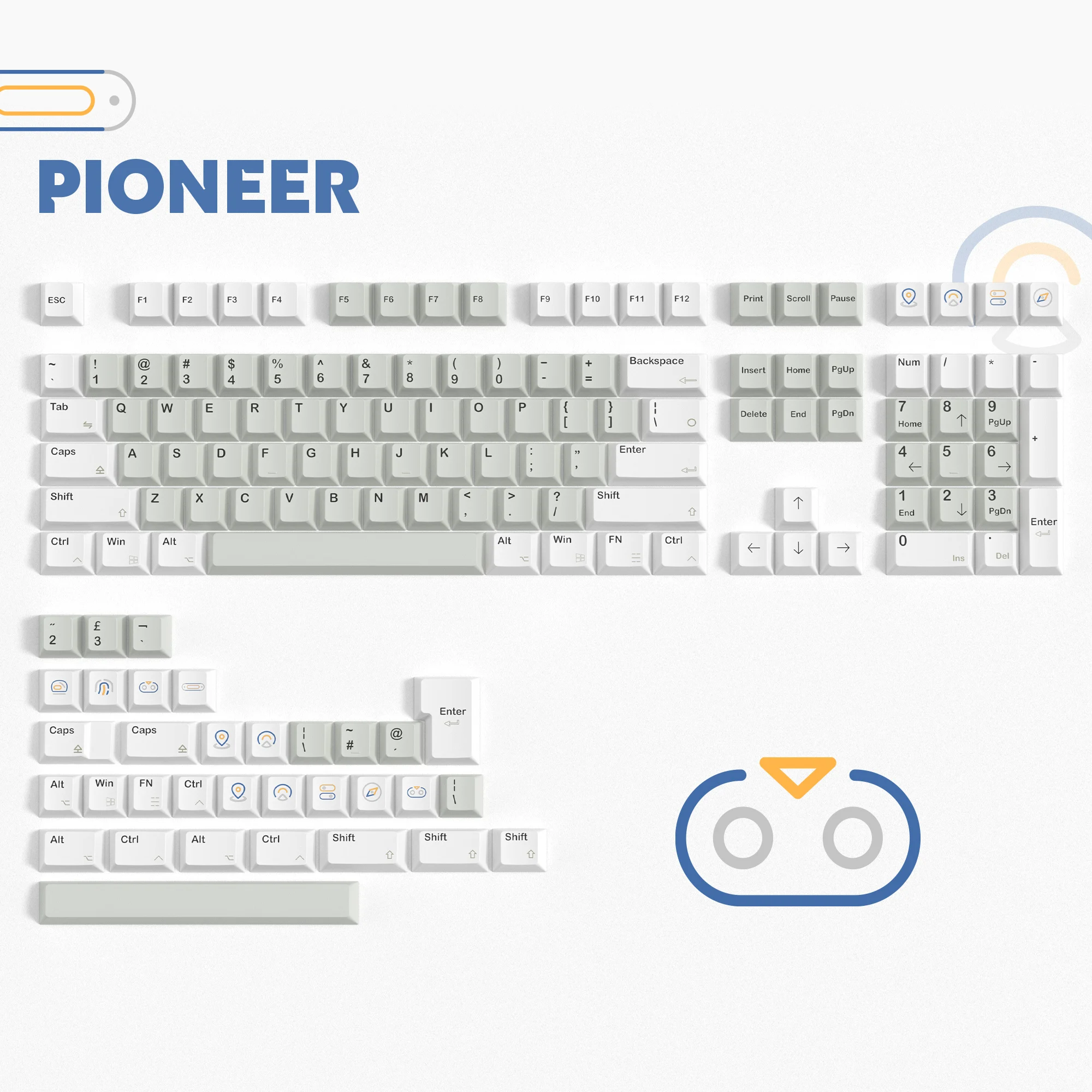 130 Keys White Grey Pioneer Cherry Profile Keycap PBT Keycap Dye-Sub Cherry MX Switches For 61/84/104 Gamer Mechanical Keyboard