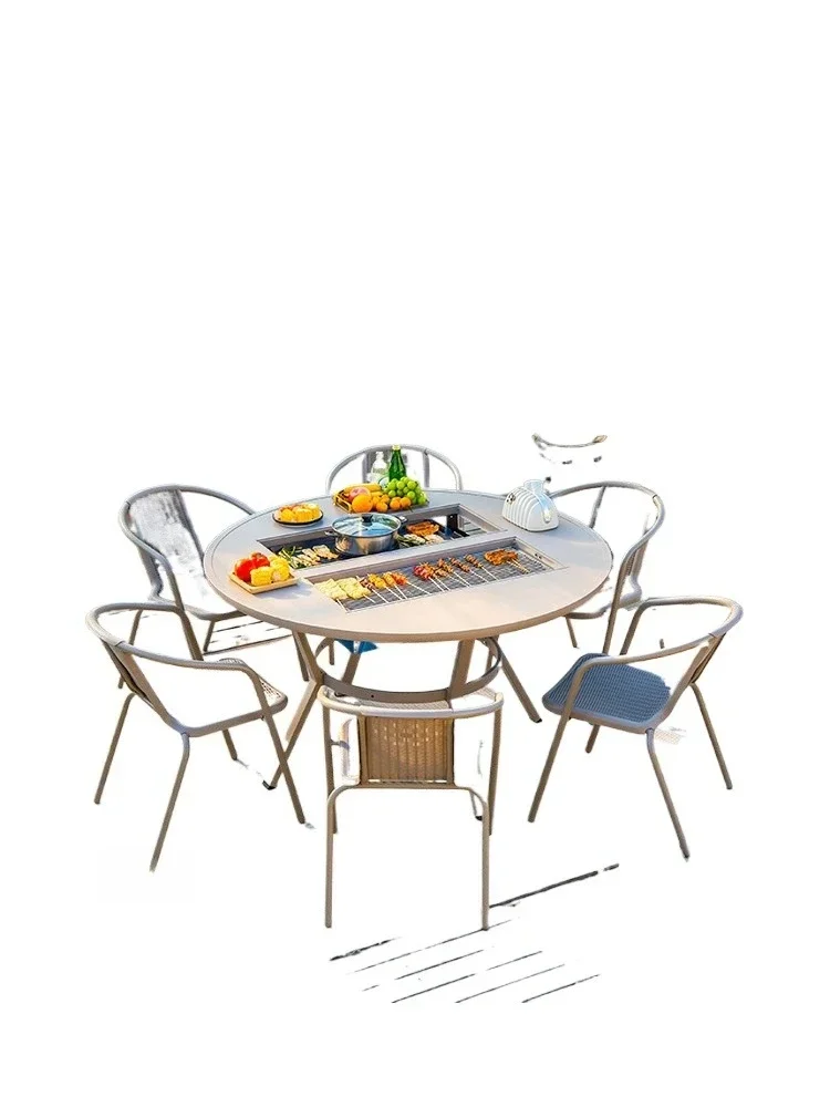 Outdoor barbecue table and chair combination garden aluminum alloy dining table and chair leisure open-air villa outdoor