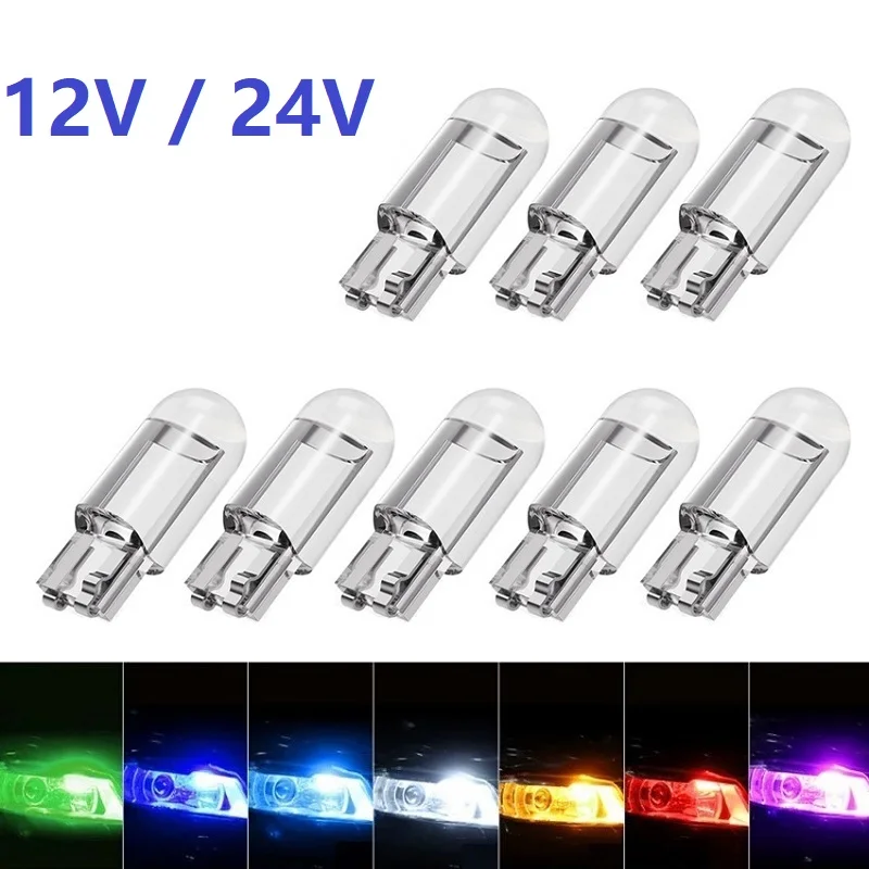 30/2X 12V 24V Car LED T10 W5W Canbus Glass COB 6000k Reading Dome Lamp Marker Wedge License PlateLight Bulb 168 194 192 DC White