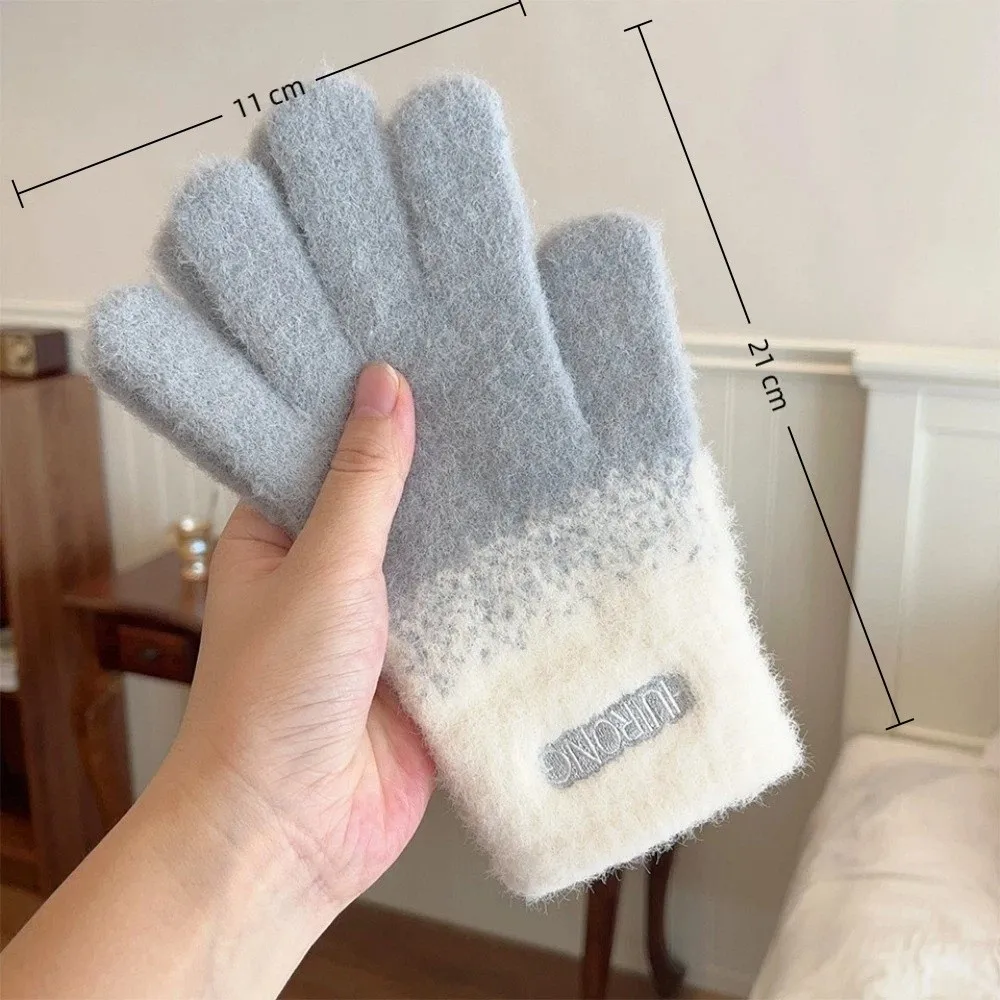 سميكة قفازات محبوكة مرونة عالية ندفة الثلج التدرج اللون الشتاء القفازات شاشة تعمل باللمس الدفء خمسة أصابع قفازات النساء