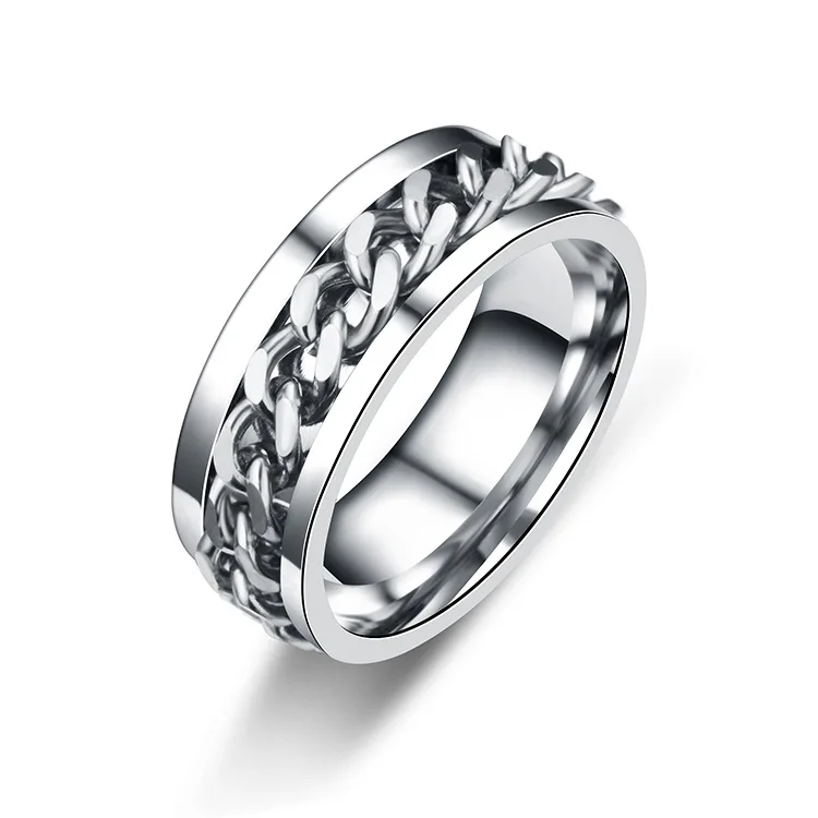 3PCS Mens Chain Decor Rings Fashion Decompression Finger Ring Set Party for Boy Gifts