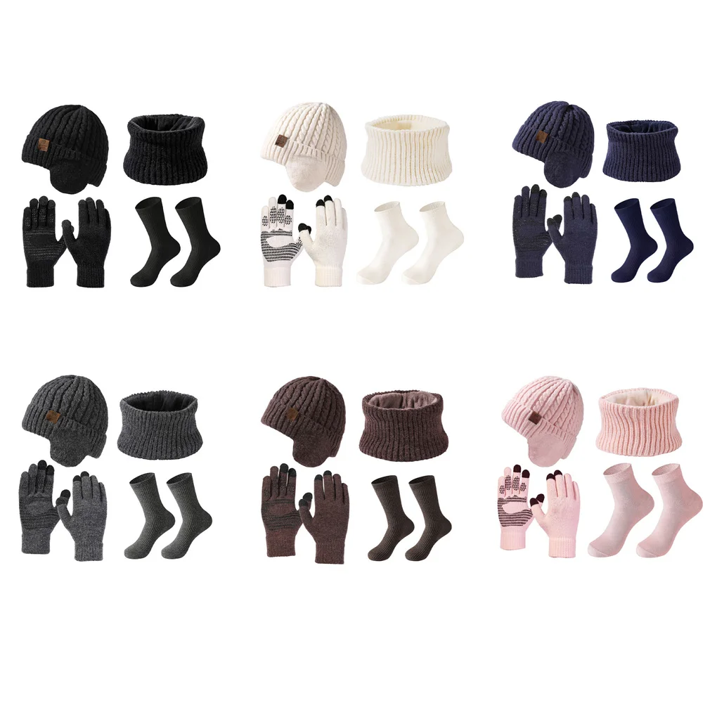 New Style Unisex Plush Lined Winter Hat Thicken Warm Knitted Suit Set Soft Stretch Winter Hats For Men&Women Leisure Beanie Cap
