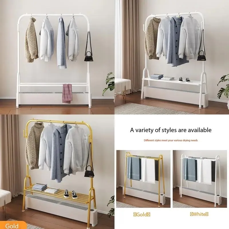 Simple Modern Metal Double Layer Vertical Towel Rack Clothing Drying Stand For Bedroom Radiator Space Saving Storage