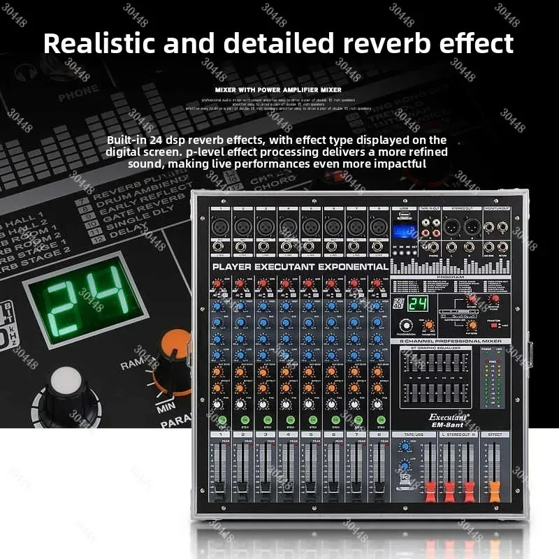 All-in-One Mixer with Amplifier 8/12-Channel High-Power Professional Stage Audio with Flight Case, USB, and Bluetooth