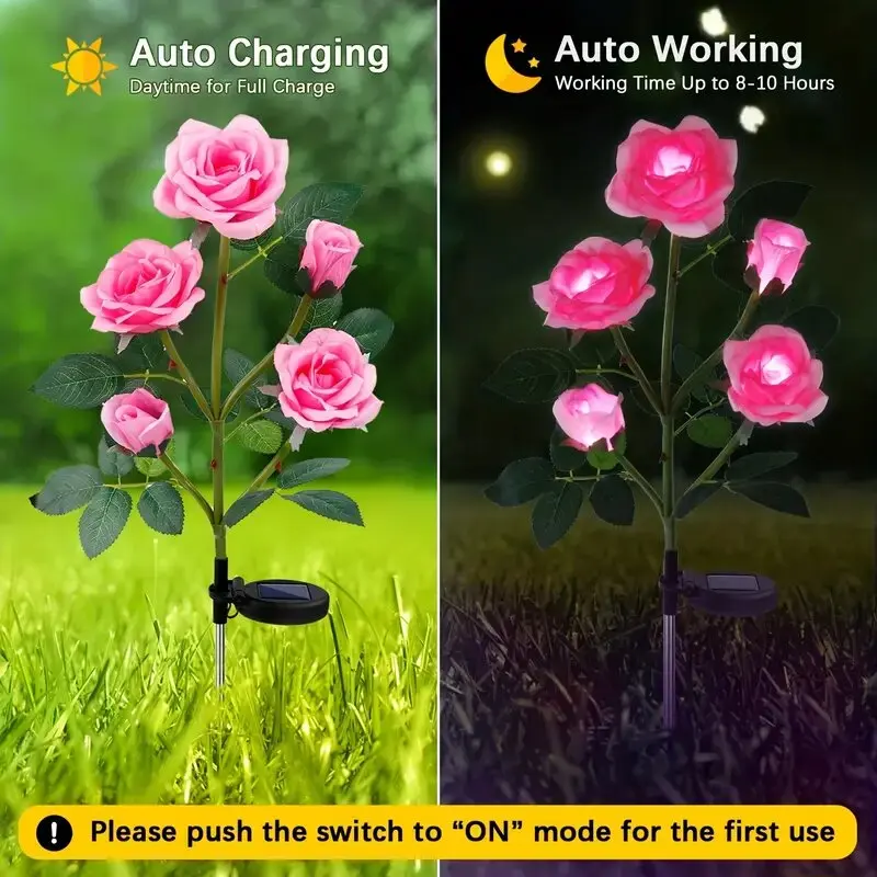 1PC Solar 5-Head Rose Flower LED Light,Outdoor Plug-in Decoration Lights,Landscape Lightting For Garden Lawn Yard Path Graveyard