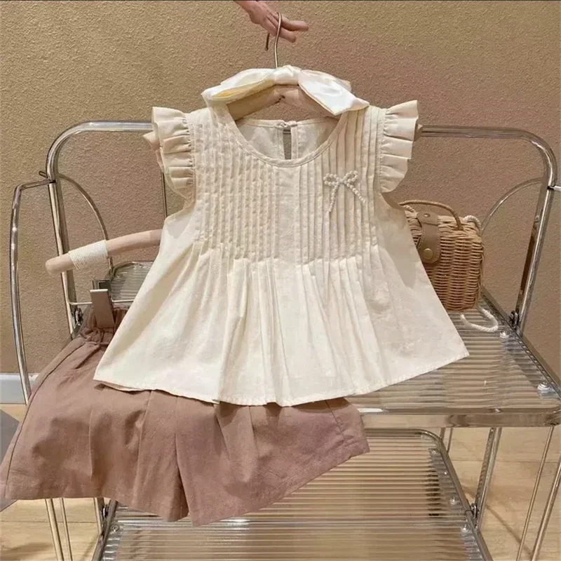 

Girls Vest Suit Summer Children's Letter Print Sleeveless T-shirt Top + Pleated Skirt Two-piece 2025 Set Girl Kids Clothes