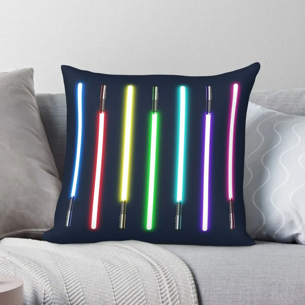 Rainbow Lightsaber Square Pillowcase Polyester Linen Velvet Printed Zip Decor Pillow Case Home Cushion Cover