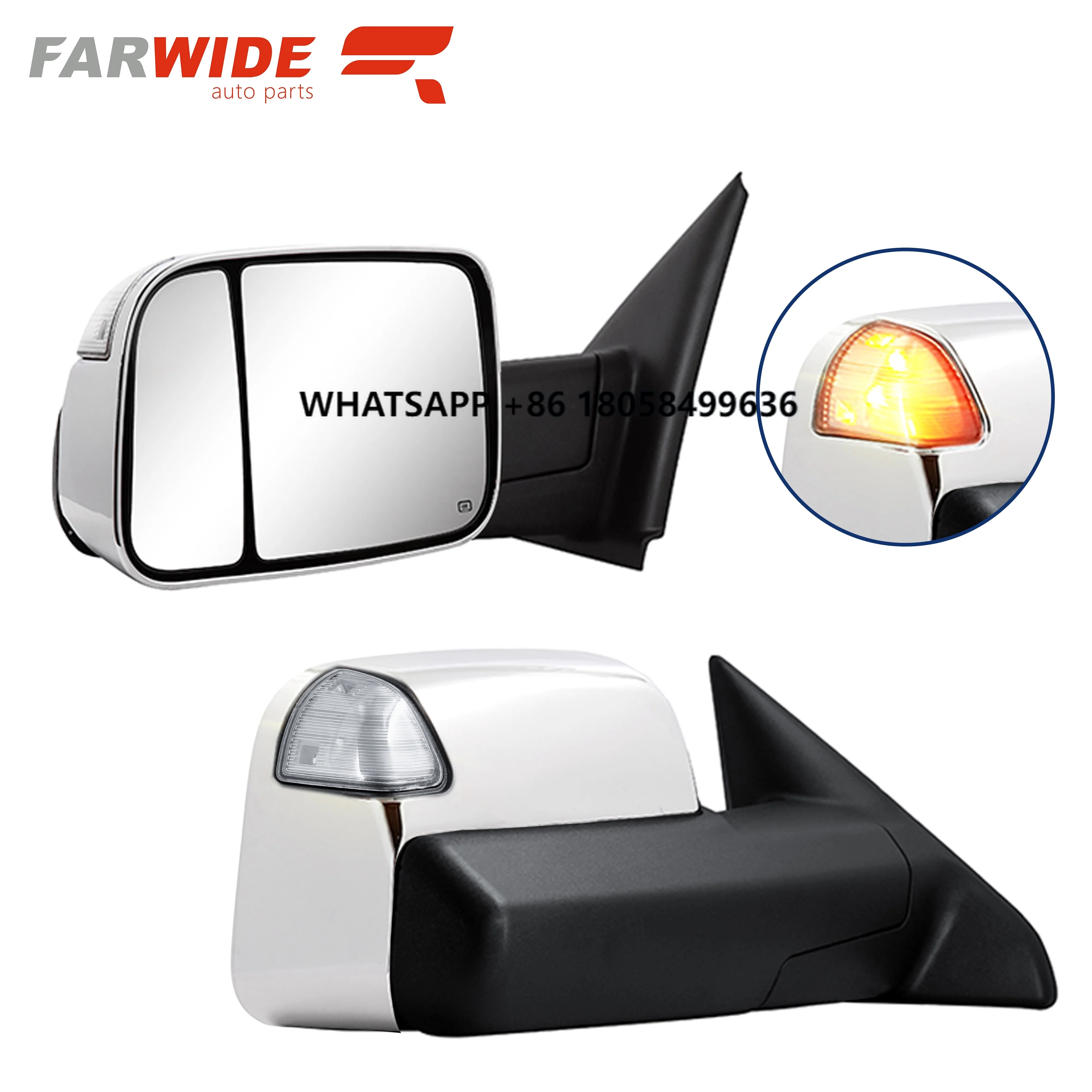 

FARWIDE Chrome Power Folding Tow Side Mirror for Dodge Ram 2009 - 2018 With Heated Turn Signal Puddle Lamp Temperature Sensor
