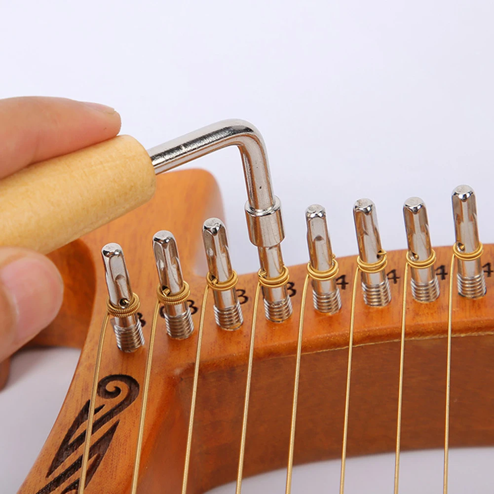 Lyre Harp Tuning Wrench Tuner Lever Lyre Tuner Adjustment Tool Wooden Handle L-shape Square Wrench Lyre Repair Tools