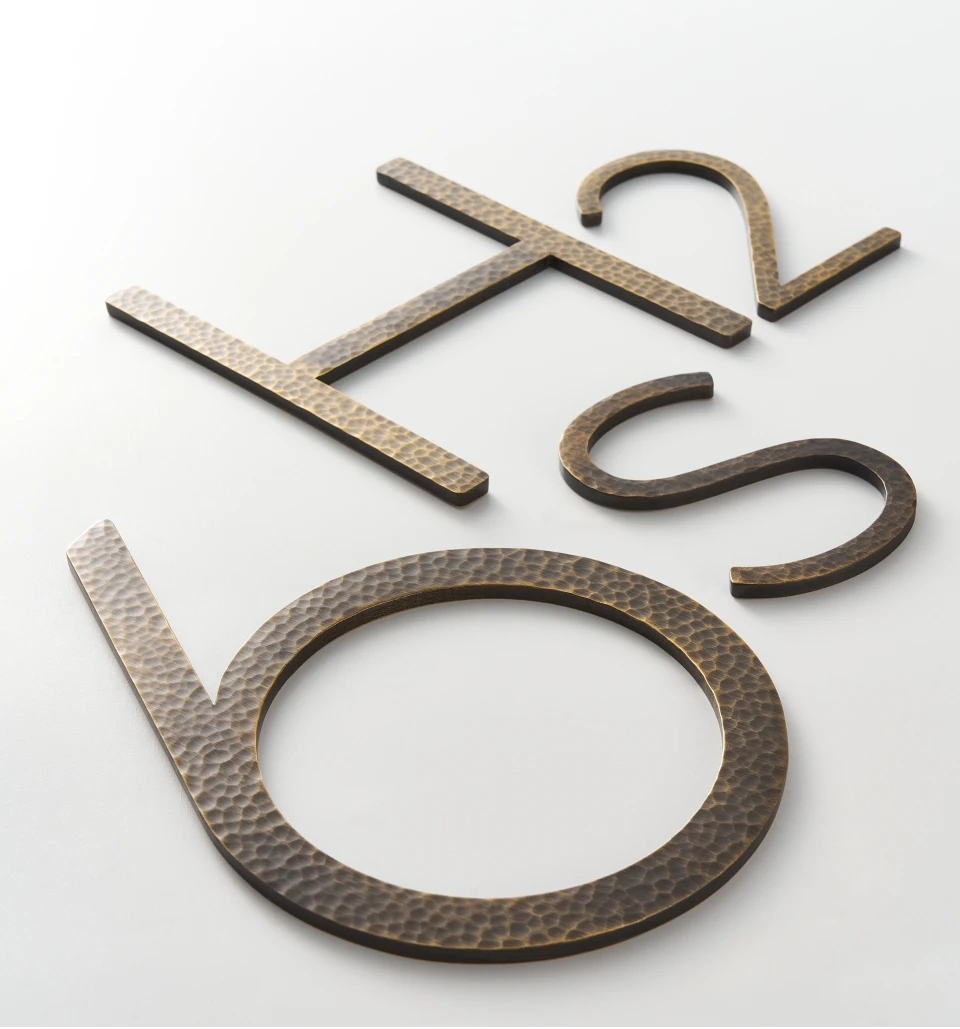 Nurlin Solid Brass Hammered Antique Brass 4-12 Inches 10-30cm Big Number Letter Door House Public Floating Signature