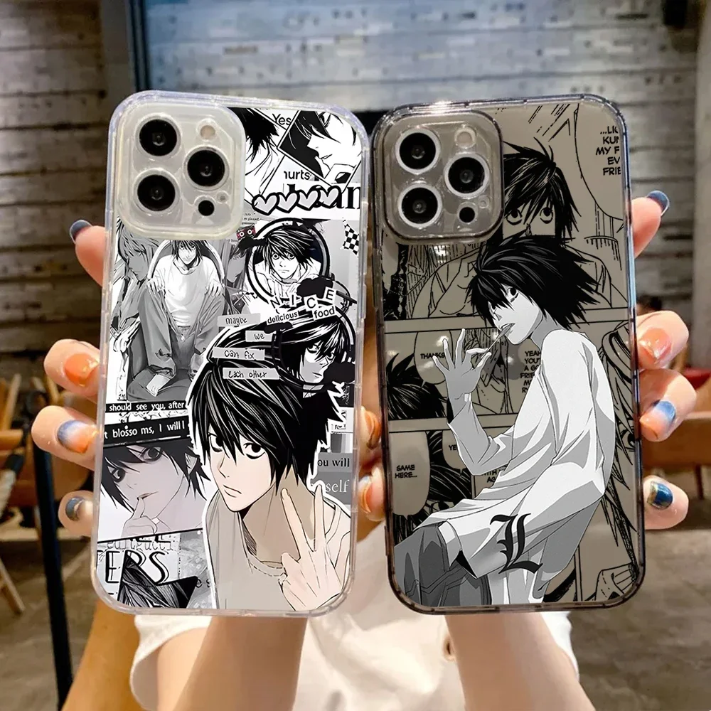 L-Lawliet 데스 노트 전화 케이스 FUNDA 전화 케이스 iPhone 16 12 13 14 15 Pro Max Plus 충격 방지 소프트 클리어 백 커버 Coque