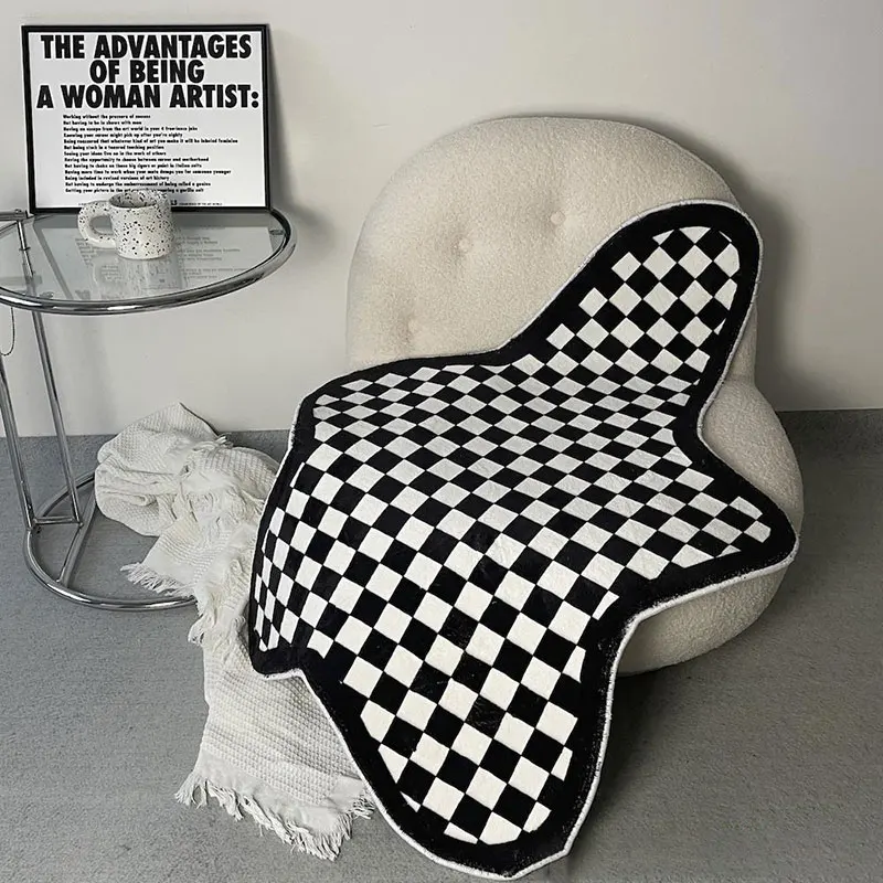 

Chessboard Irregular Carpet Bedside Rugs Fluffy Irregular Bedroom Carpet Floor Pad Mat Doormat Aesthetic Home Room Deco