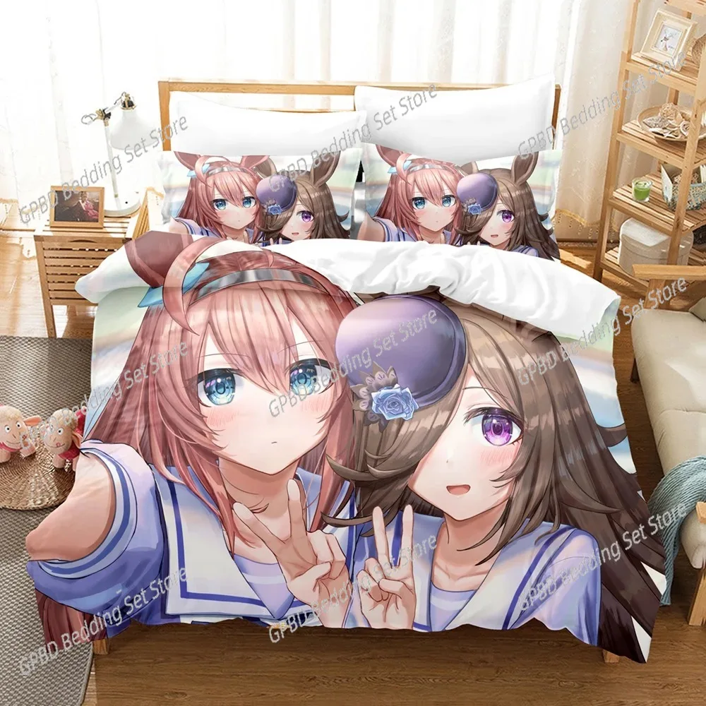 Impressão 3d anime kawaii grils bonito derby conjuntos de cama conjunto capa edredão com fronha dupla completa rainha rei roupa cama