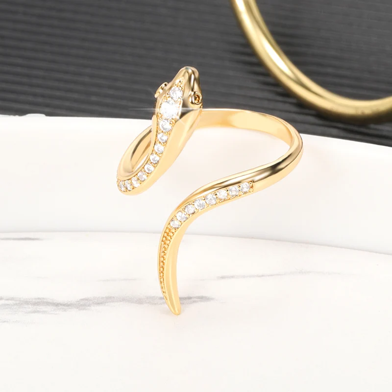 Shiny Rhinestone Zircon Snake Rings For Women Exaggerated Punk Adjustbale Gold Color Animal Snake Finger Rings Wedding Jewelry