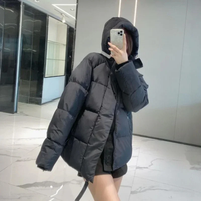 Canon * A Go * SE màu rắn Windproof Crop nóc Áo Khoác Unisex mùa đông dày ngắn phong cách 90% Trắng ngỗng xuống áo khoác womans Áo khoác