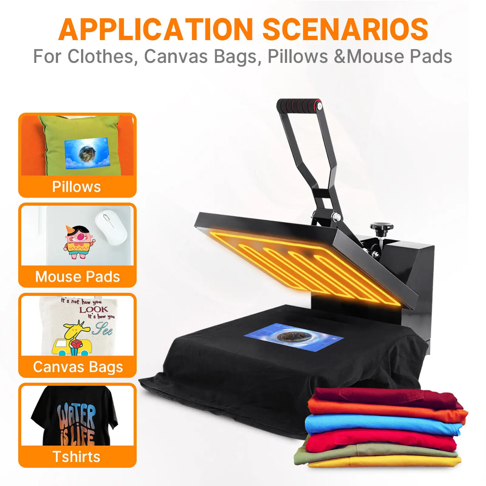 2In1 Heat Press Machine 38*38CM Multifunctional 360 Degree Swing-Away Digital Sublimation Printer Transfer DIY T-shirt Cap