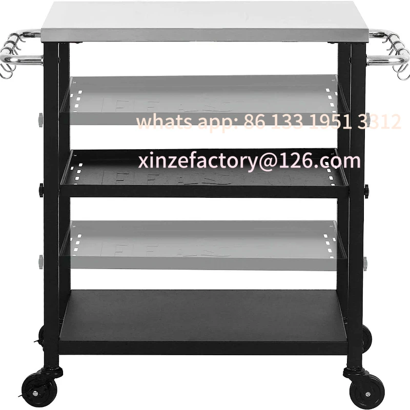 

Customizable Rolling Triple Adjustable Outdoor Pizza Oven Cart Table Multifunctional