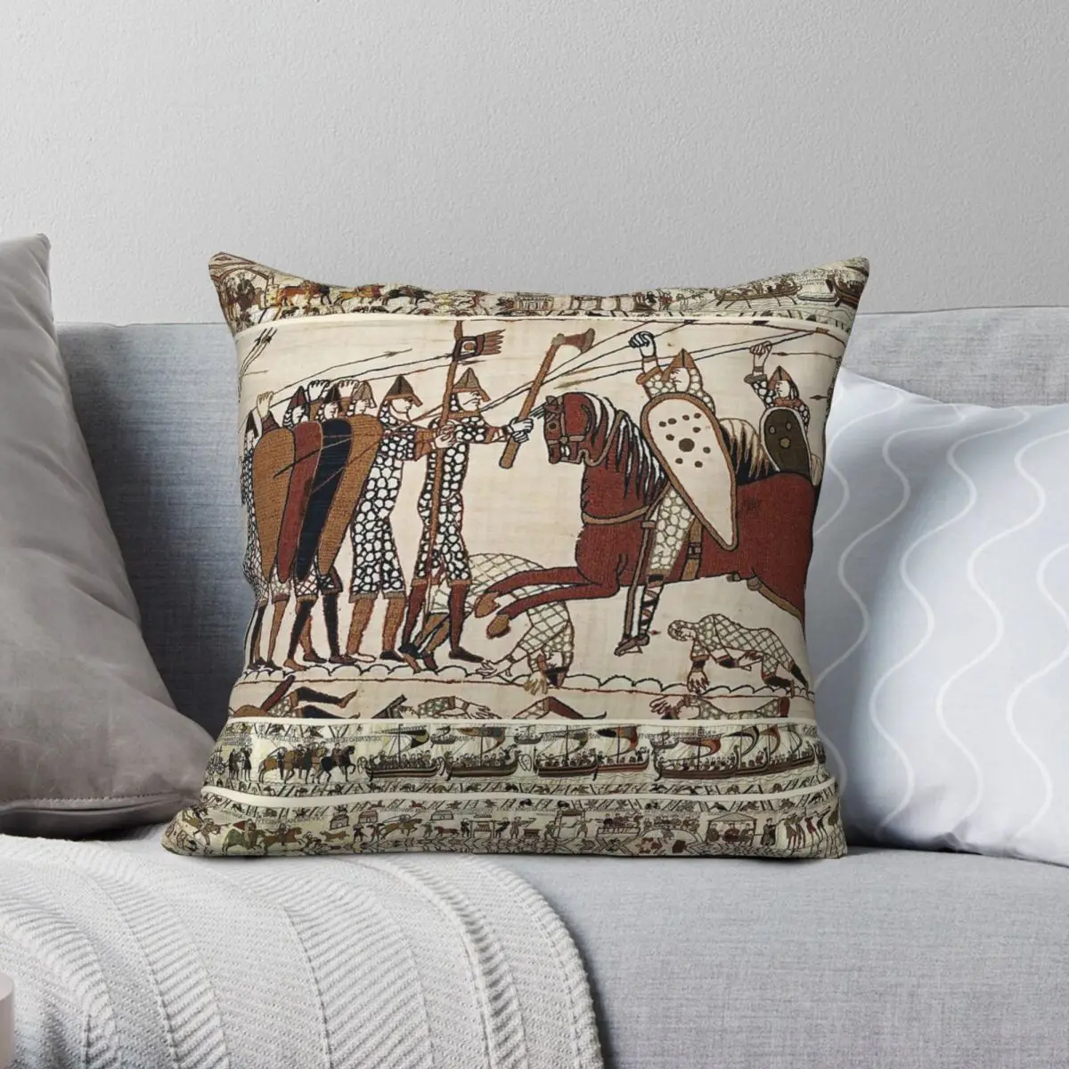 Bayeux Tapestry Battle Of Hastings Norman Knights Square Pillowcase Polyester Linen Velvet Pattern Zip Sofa Cushion Cover 45x45