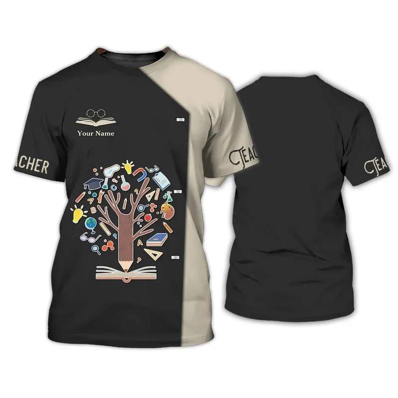 1 Piece Custom Your Picture  Summer Fashion Mens T Shirt Teacher Pesonalized 3D Printed Unisex Tshirt Knowledge Tree Pencil Book