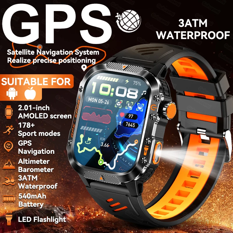 

2025New Men HT36 GPS Smart Bracelet Compass Altimeter 3ATM Waterproof Smartwatch Man Bluetooth Call Sports AMOLED HD Smart Watch