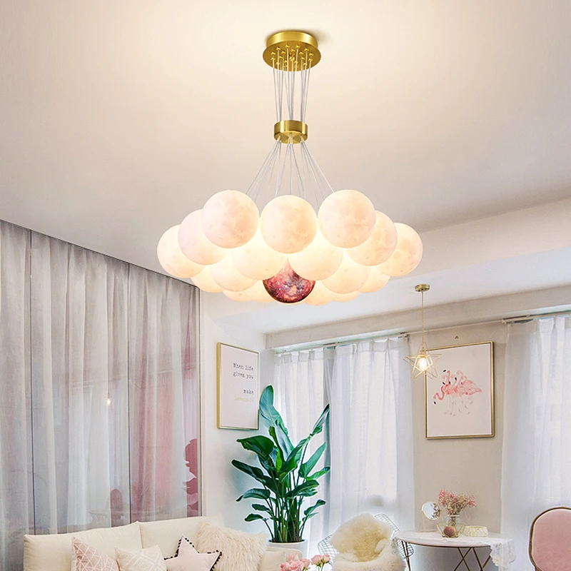 

Modern Planet Earth Chandelier Indoor Moon Design Round Decor Droplight Parlor Bedroom Kids Room Creative Colorful Pendant Lamp