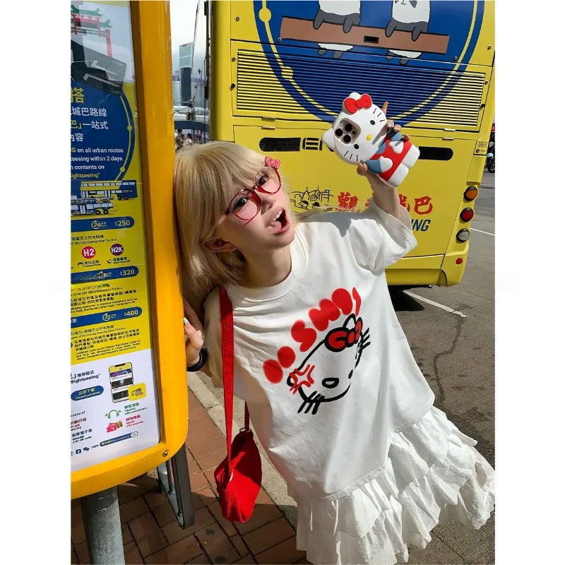 Sweet and Spicy KT Cat 3D Printed Short Sleeve T-shirt Summer New Style Loose Korean Versatile Quick Drying Top Trendy