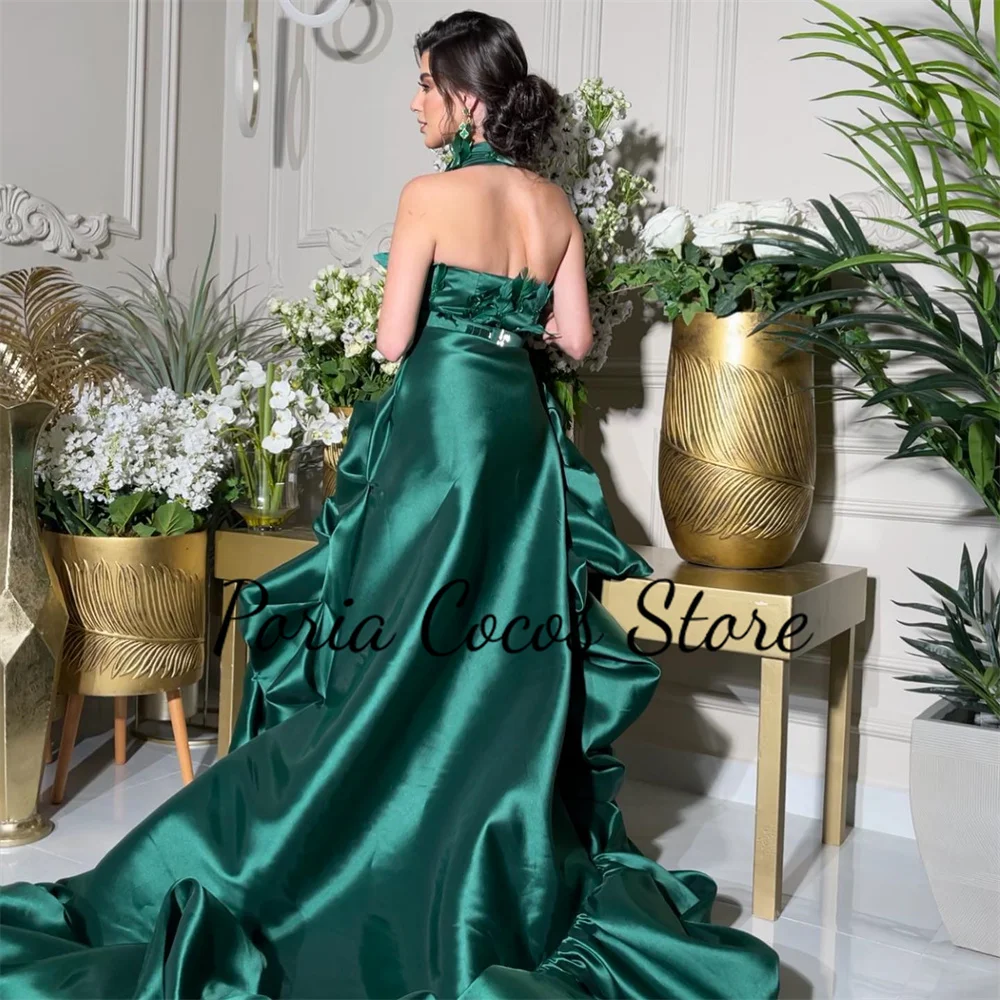 Customized Halter High Slit Evening Gown For Women Exquisite Feather Backless Chapel Train Sexy Prom Party Dresses فساتين مناسبة