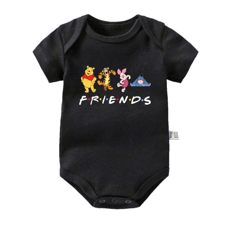 Funny Disney Winnie the Pooh Baby Bodysuits Cotton Short Sleeve Infant Rompers Cute Pooh and His Friends Boys Girls Jumpsuits