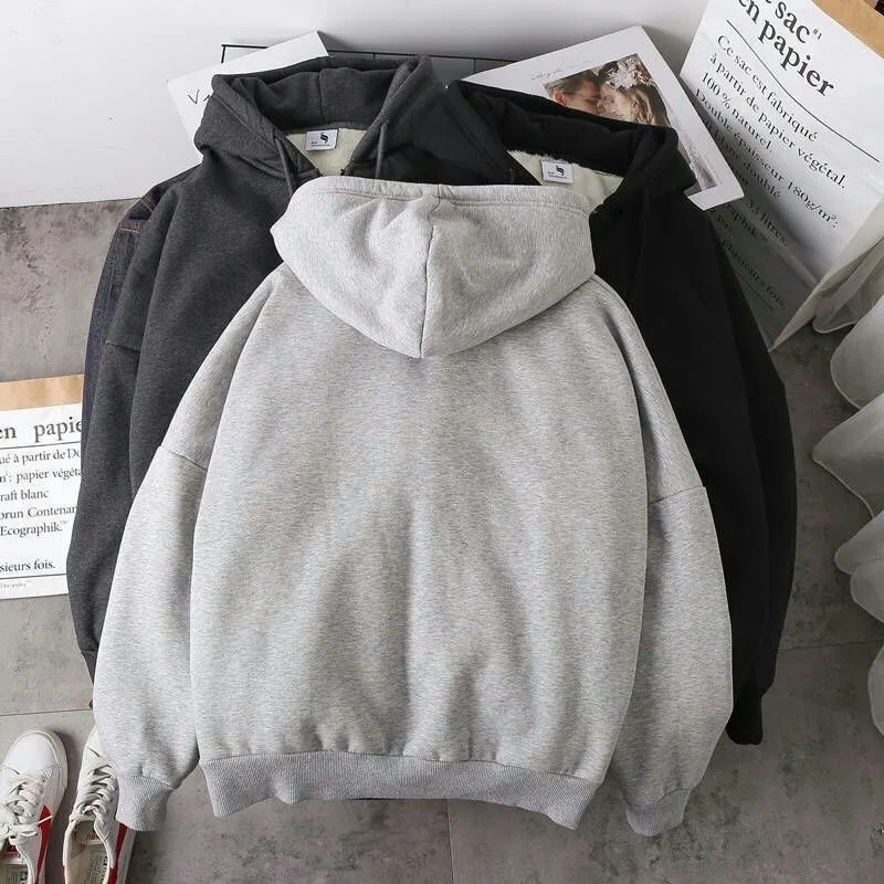 Spot Hoodie Jacket with Velvet Solid Color Thick Warm Winter Hoodie Jacket Zipper Sports Shirt Top Winter Plus Size Streetwear