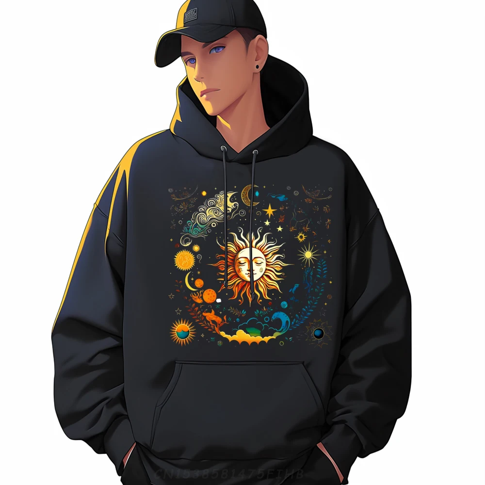 

Celestial Sun Elements Stars Boho Hip Hop Women's Hoodies O-Neck Long Sleeve Hoodies Group Coats