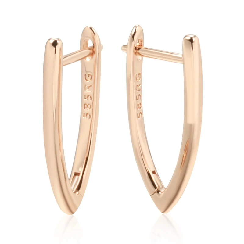 Wbmqda Glossy V Shape Earrings for Women 585 Rose Gold Color Simple Fashion Daily Party Fine Jewelry