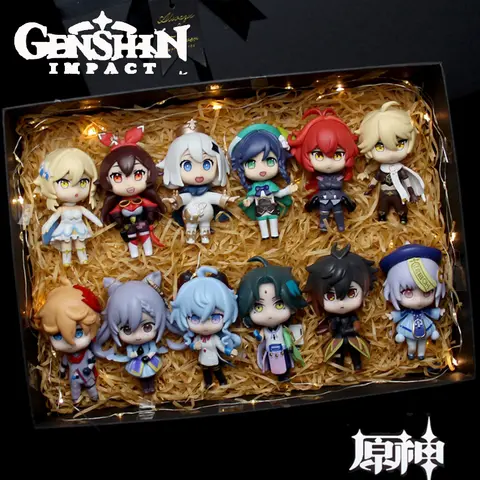 Caliente 6 unids/set Genshin Impact Anime figura juego dibujos animados Aether Lumine Amber Venti Diluc Paimon muñecas juguete Kawaii personaje regalo