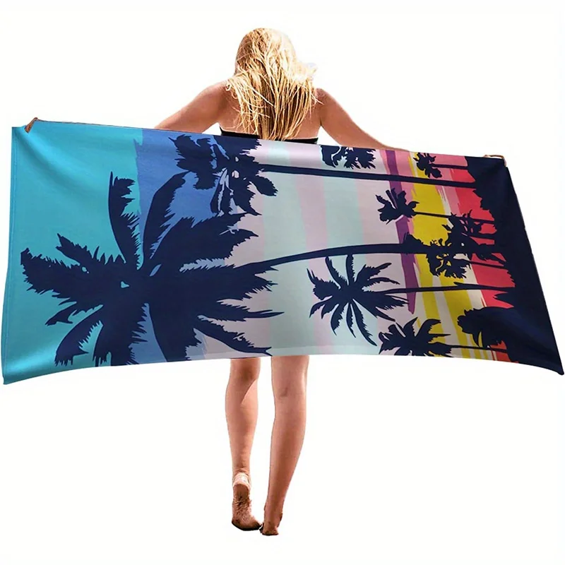 Beach Towel Summer Palm Tree Print Pattern Sun Protection Windproof Suitable For Pool Camping Travel Blanket