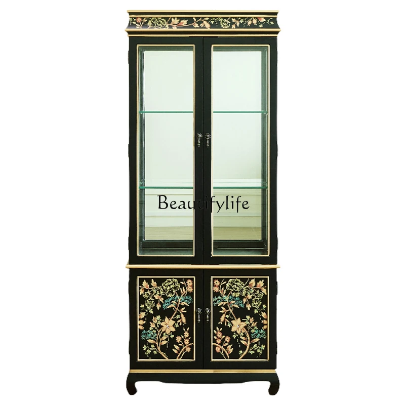 

American painted decorative glass red Baijiu cabinet painted high-grade partition side cabinet