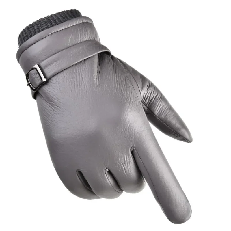 Leather Gloves Men\'S Winter Fleece Outdoor Riding Water Repellent Anti Slip Driving Warm Motorcycle Gloves