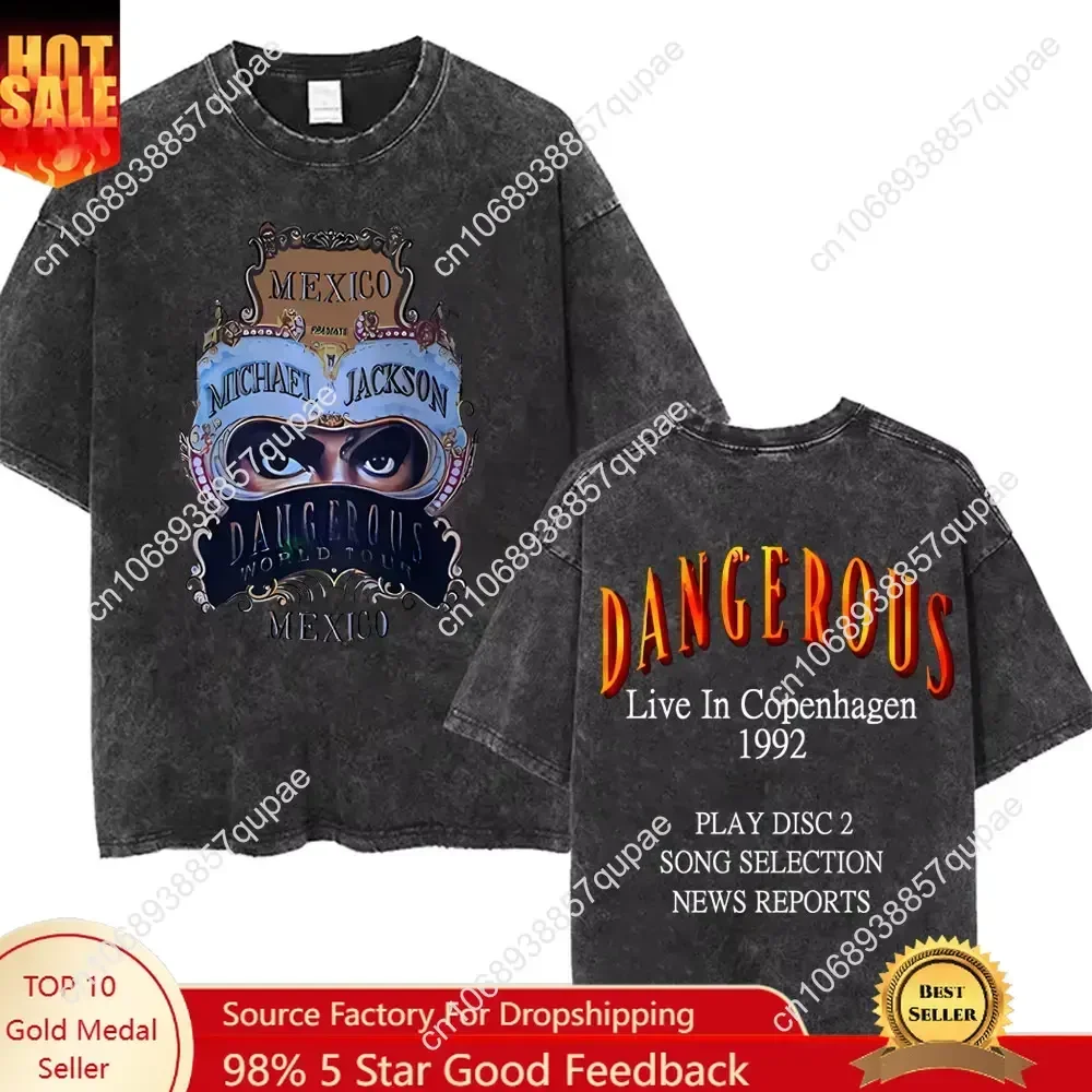 

Classic Washed Vintage Michael Jackson Dangerous World Tour T Shirt Men's Casual Oversized T-shirts Men Women Gothic Rock Tshirt