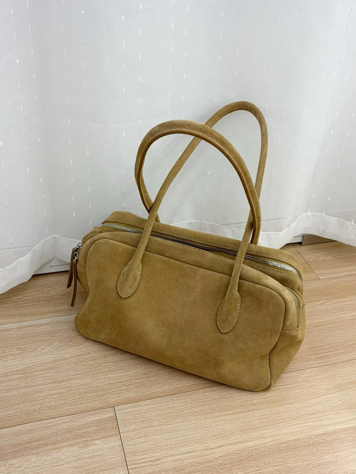 FIRMRANCH 2026 Autumn/Winter New Classic Solid Color Suede Cowhide Double-Layer Toast Design Women's Square Shoulder Bag All Mat