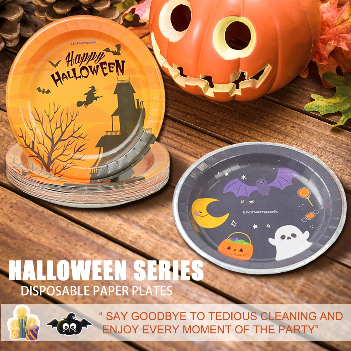 

Одноразовые тарелки на тему Хэллоуина, украшение для дня рождения, набор одноразовой посуды, бумажная тарелка, посуда