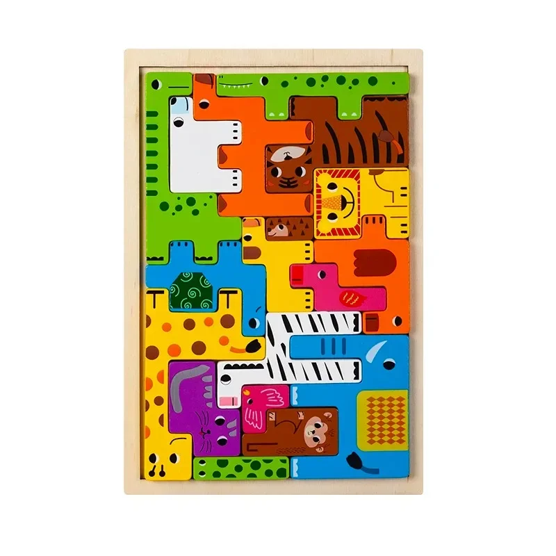 New Cartoon 3D Puzzle Wooden Tangram Math Toys Cube Game Children Pre-school Magination Shapes Puzzle Educational Toy for Kids