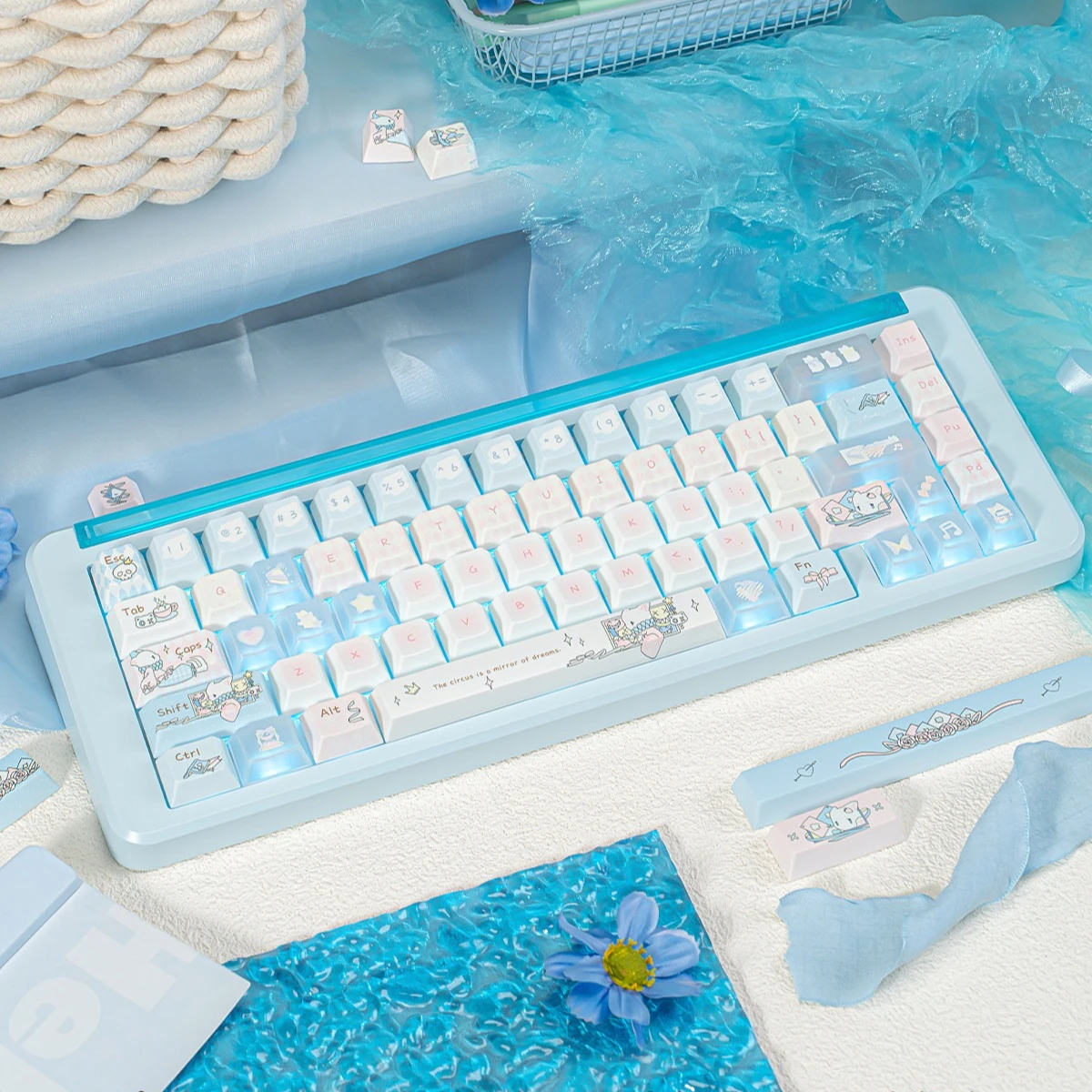 Blue Pink Keycaps Cherry MOA Profile PBT Sublimation Transparent PC Keycap for Alice ISO Layout MX Switch Mechanical Keyboard