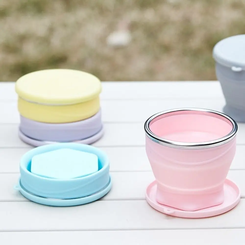 Fashion 180ml Folding Cups Silicone with Lid Collapsible Travel Cups Lightweight Creative Telescopic Drinking Mug Coffee Cups