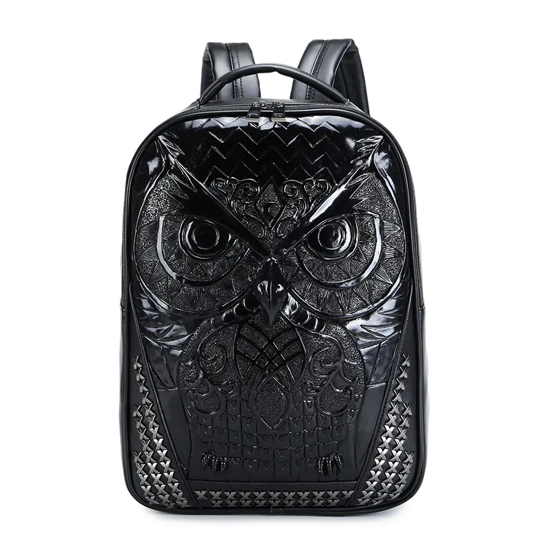 New Fashion 3D Embossed Owl Backpack Bags for Women Travel Bag Men Rivet Bag Personality Waterproof Lady Cool School Bags