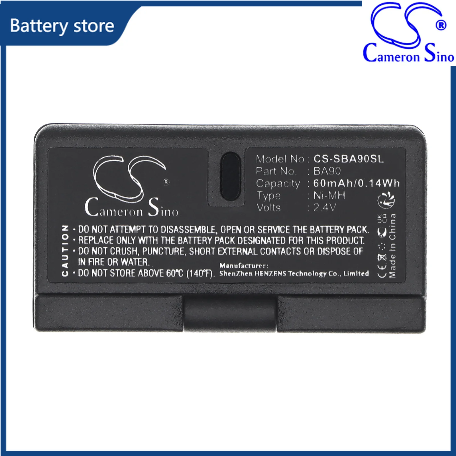 CS Replacement Battery for Sennheiser RI100-A/RI100-J,HDI92-P,H200 HDI452-P,HDI91-P1/-P2,HDI1029-PLL8/ PN:BA90 60mAh / 0.14Wh