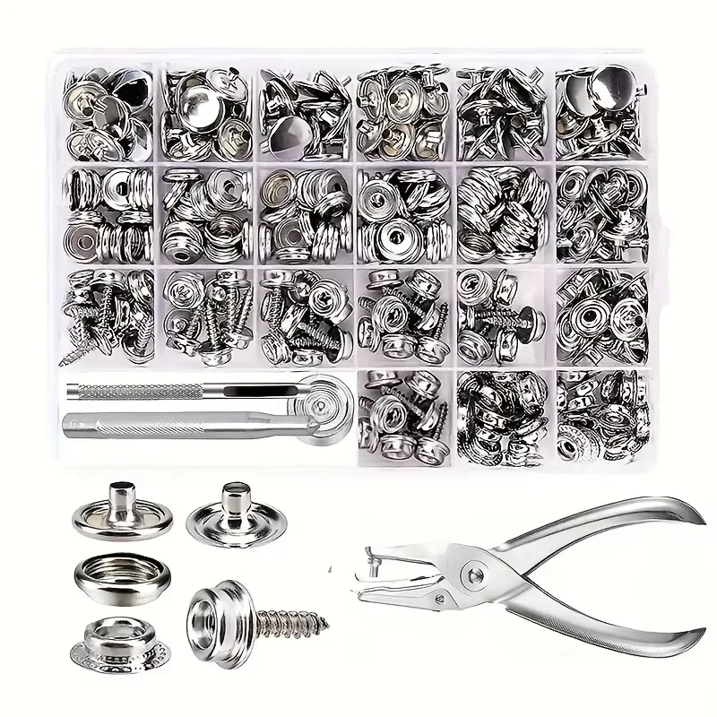 270/240Pieces Stainless Steel Marine Grade Canvas and Upholstery Boat Cover Snap Button Fastener Kit with Setting Tool