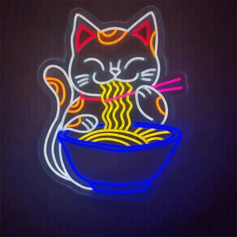 Imagem -03 - Fortune Cat Ramen Led Neon Sign Macarrão Japonês Restaurante Anime Light Decoração de Parede de Neon