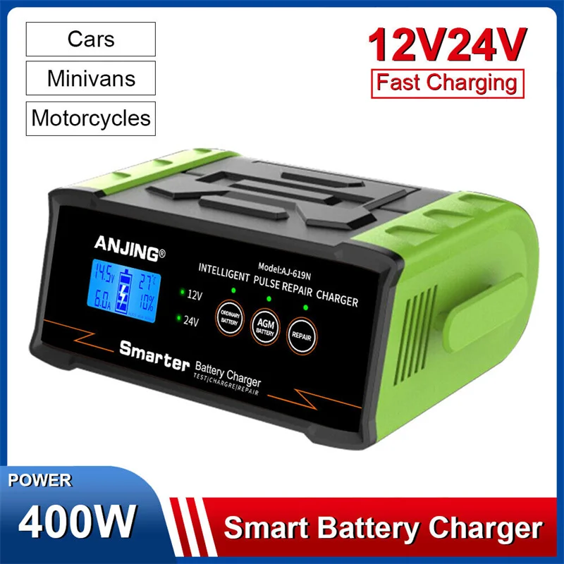 

New 12V-24V Car Battery Charger 400W/300W High Power Smart Battery Charger Trickle Smart Pulse Repair Car Truck Boat Motorcycle